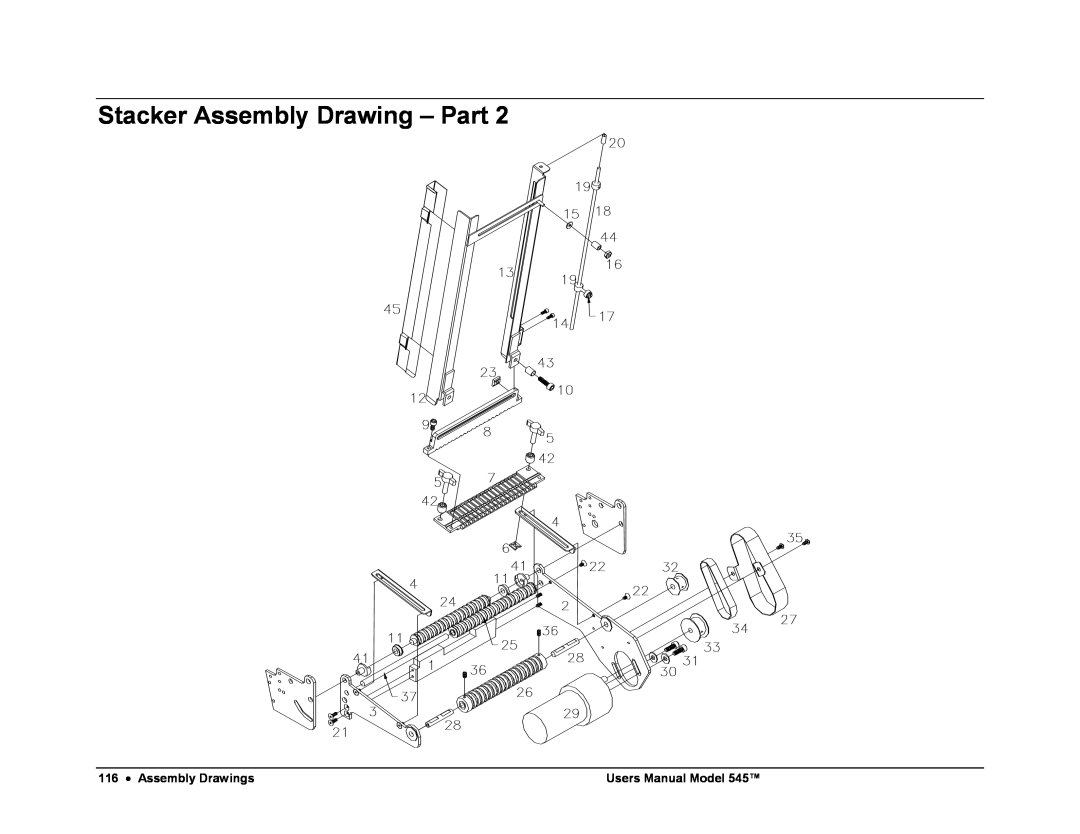 Paxar 545 user manual Stacker Assembly Drawing - Part, Assembly Drawings, Users Manual Model 