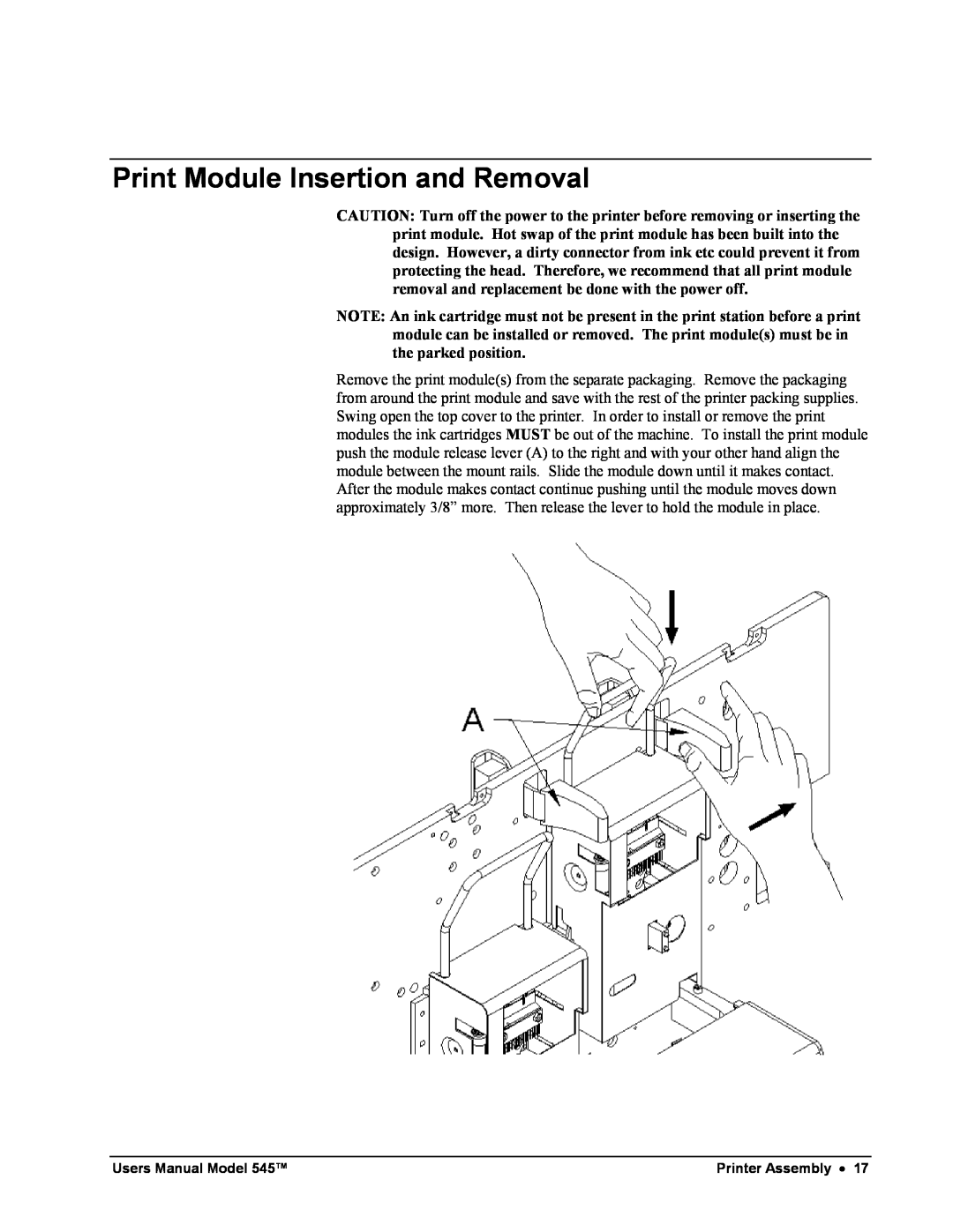 Paxar 545 user manual Print Module Insertion and Removal 