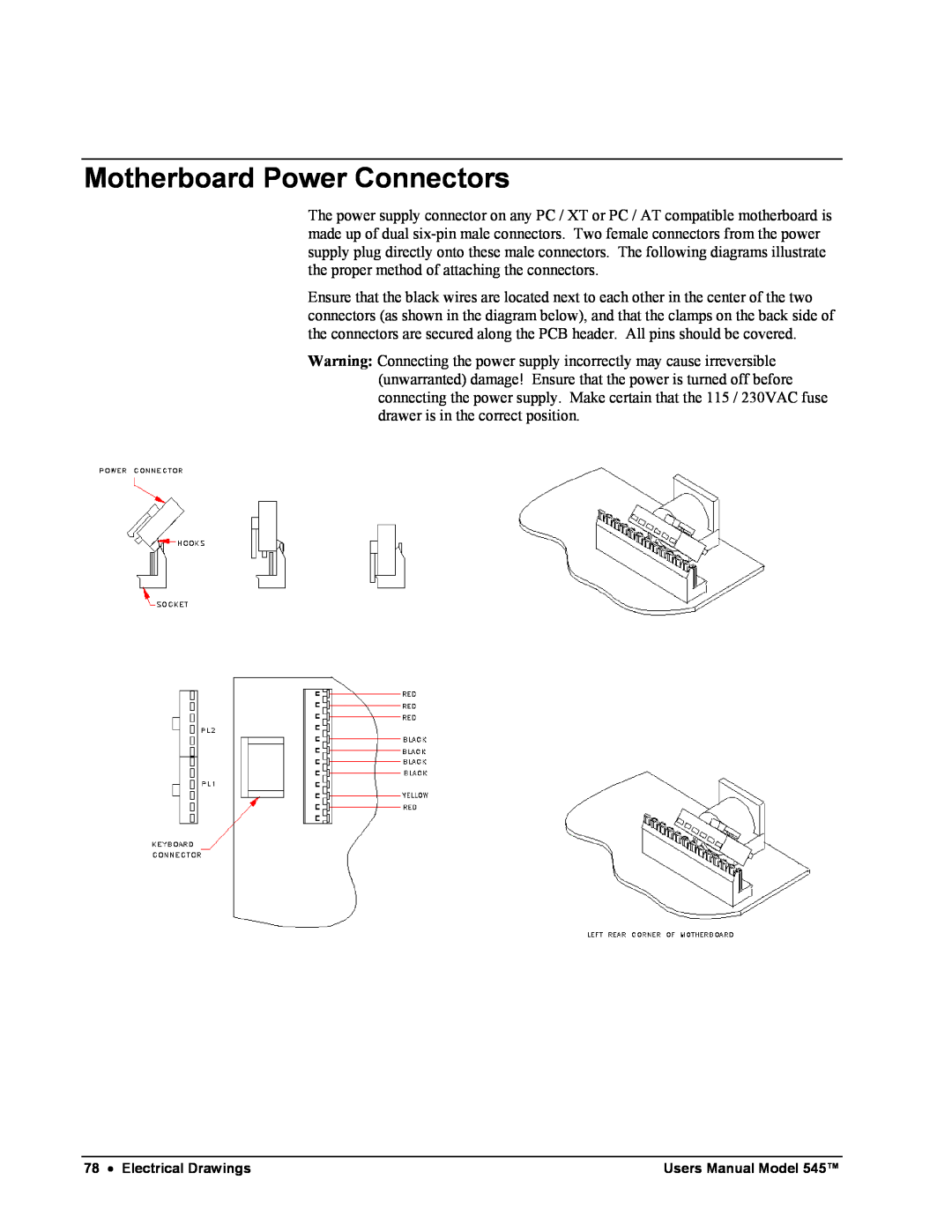 Paxar 545 user manual Motherboard Power Connectors 
