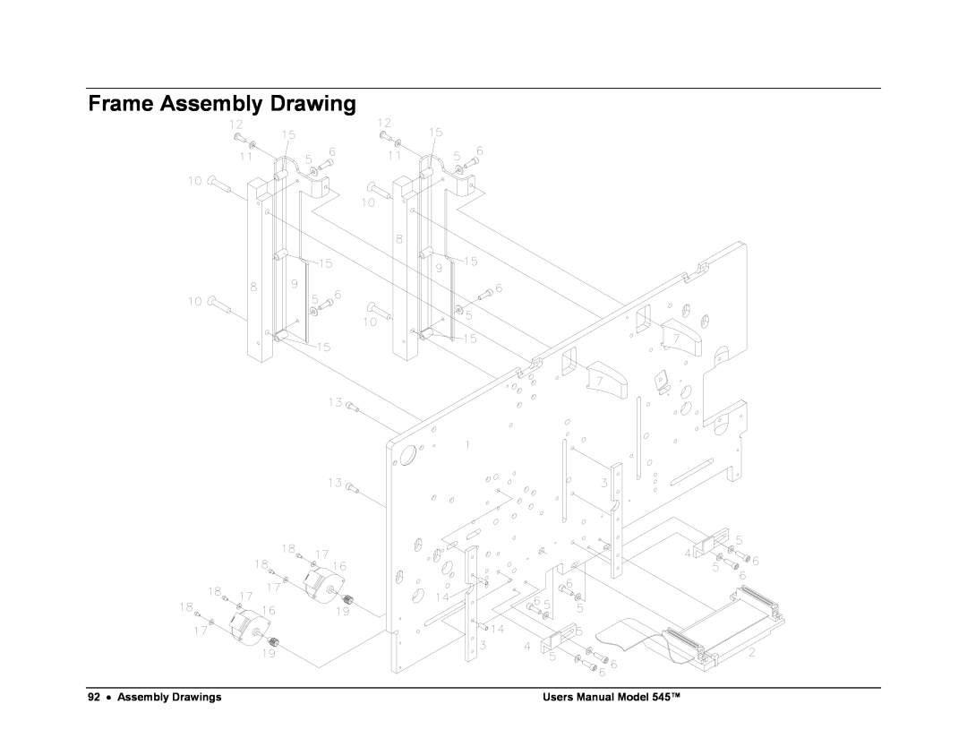 Paxar 545 user manual Frame Assembly Drawing, Assembly Drawings, Users Manual Model 