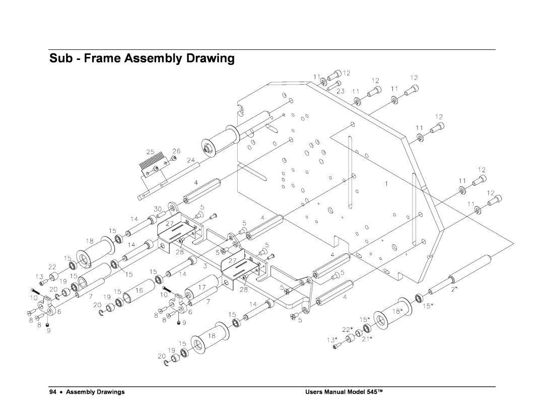 Paxar 545 user manual Sub - Frame Assembly Drawing, Assembly Drawings, Users Manual Model 