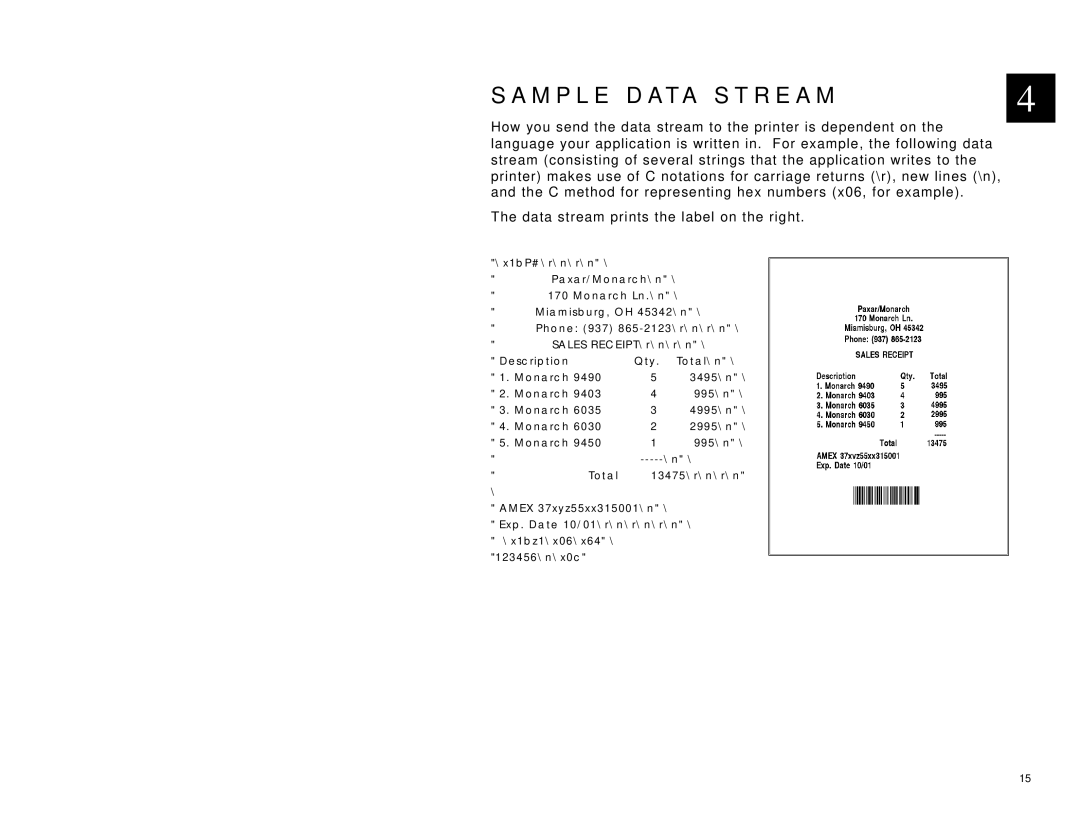 Paxar 6015 manual M P L E D ATA S T R E a M 