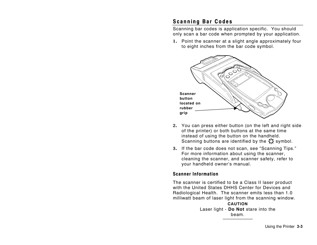 Paxar 6017 manual A n n i n g B a r codes, Scanner Information 