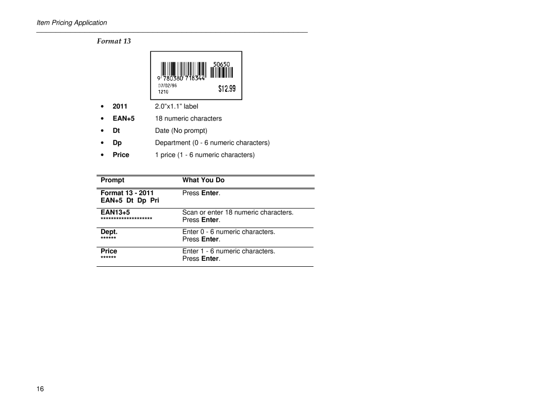 Paxar 6030 manual Price 1 6 numeric characters 