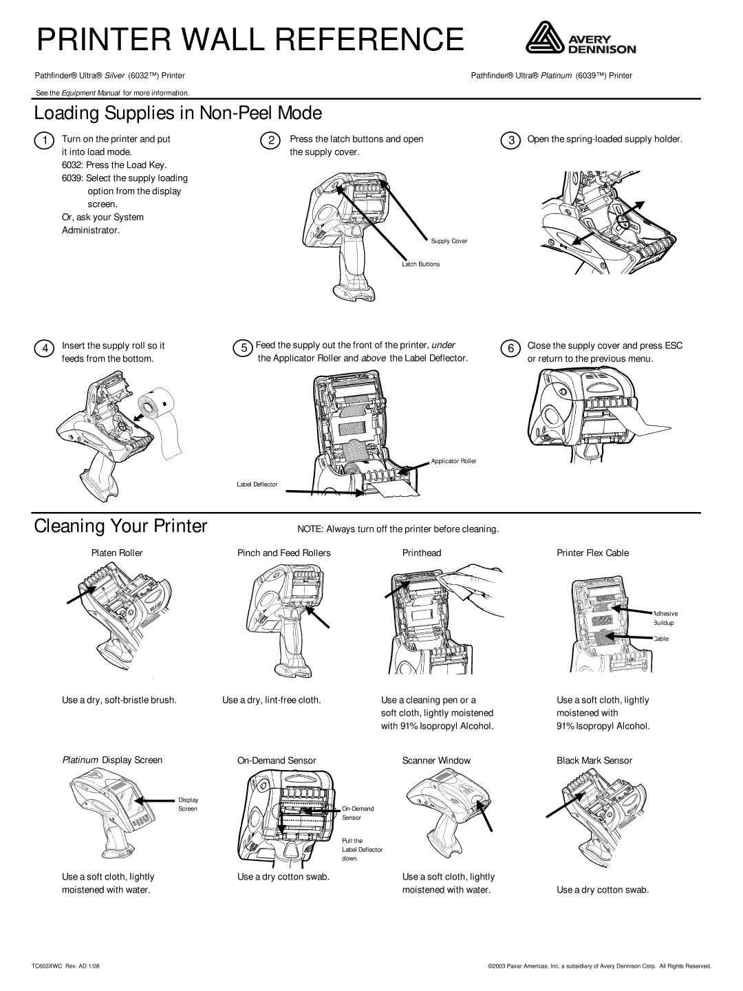 Paxar 6032TM, 6039TM manual Loading Supplies in Non-Peel Mode 