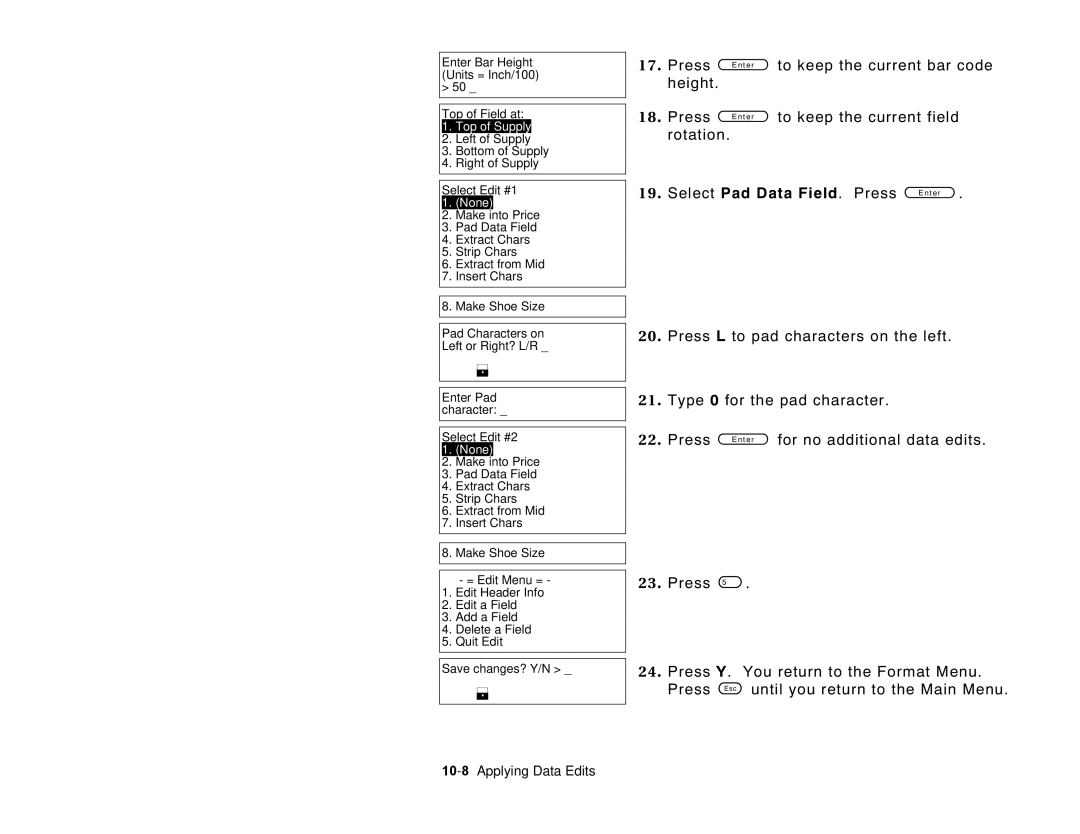 Paxar 6035 manual 10-8Applying Data Edits, None 