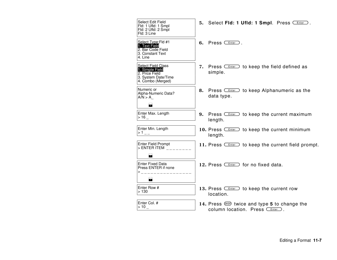 Paxar 6035 manual Select Fld 1 Ufld 1 Smpl 