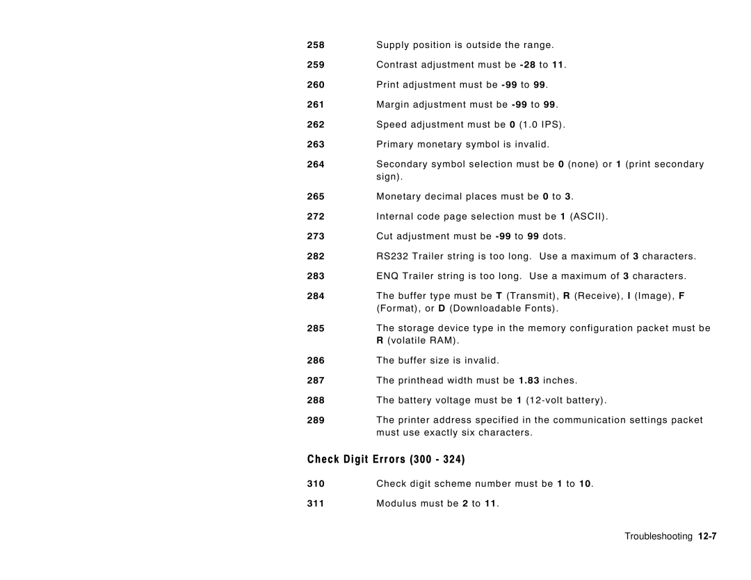 Paxar 6035 manual Check Digit Errors 300 