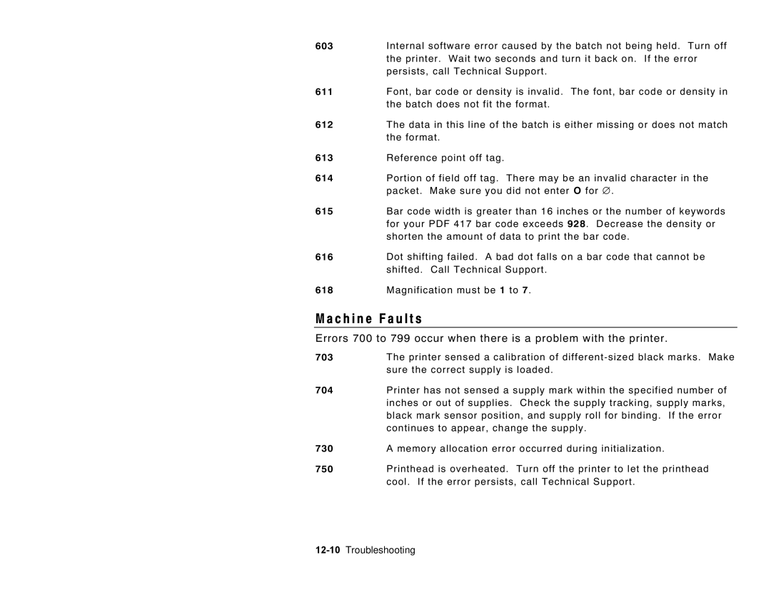 Paxar 6035 manual C h i n e Fault s 