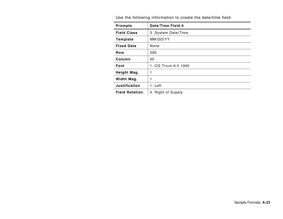 Paxar 6035 manual 200, Sample Formats A-23 