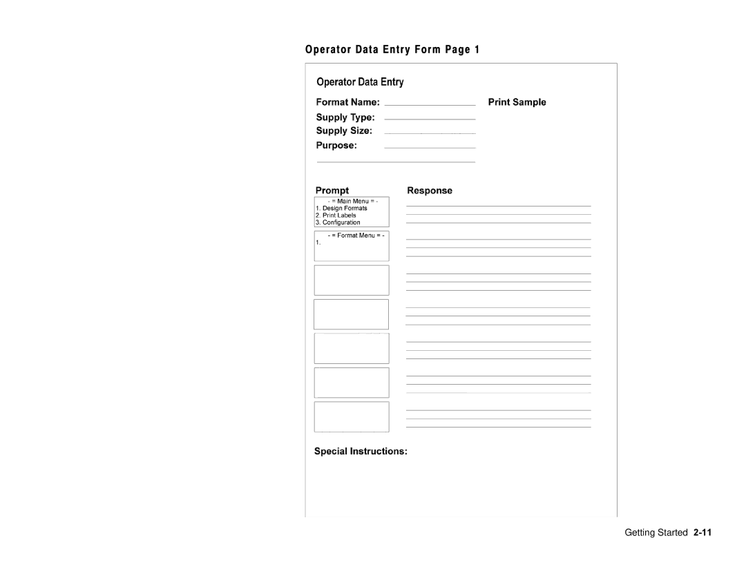 Paxar 6035 manual Operator Data Entry Form 