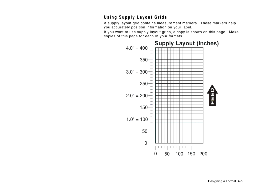 Paxar 6035 manual Supply Layout Inches, I n g S u p p l y L a y o u t G r i d s 