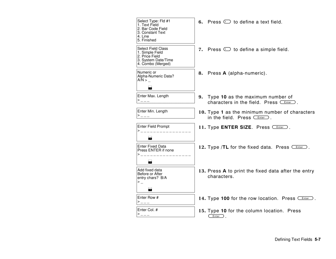 Paxar 6035 manual Defining Text Fields 