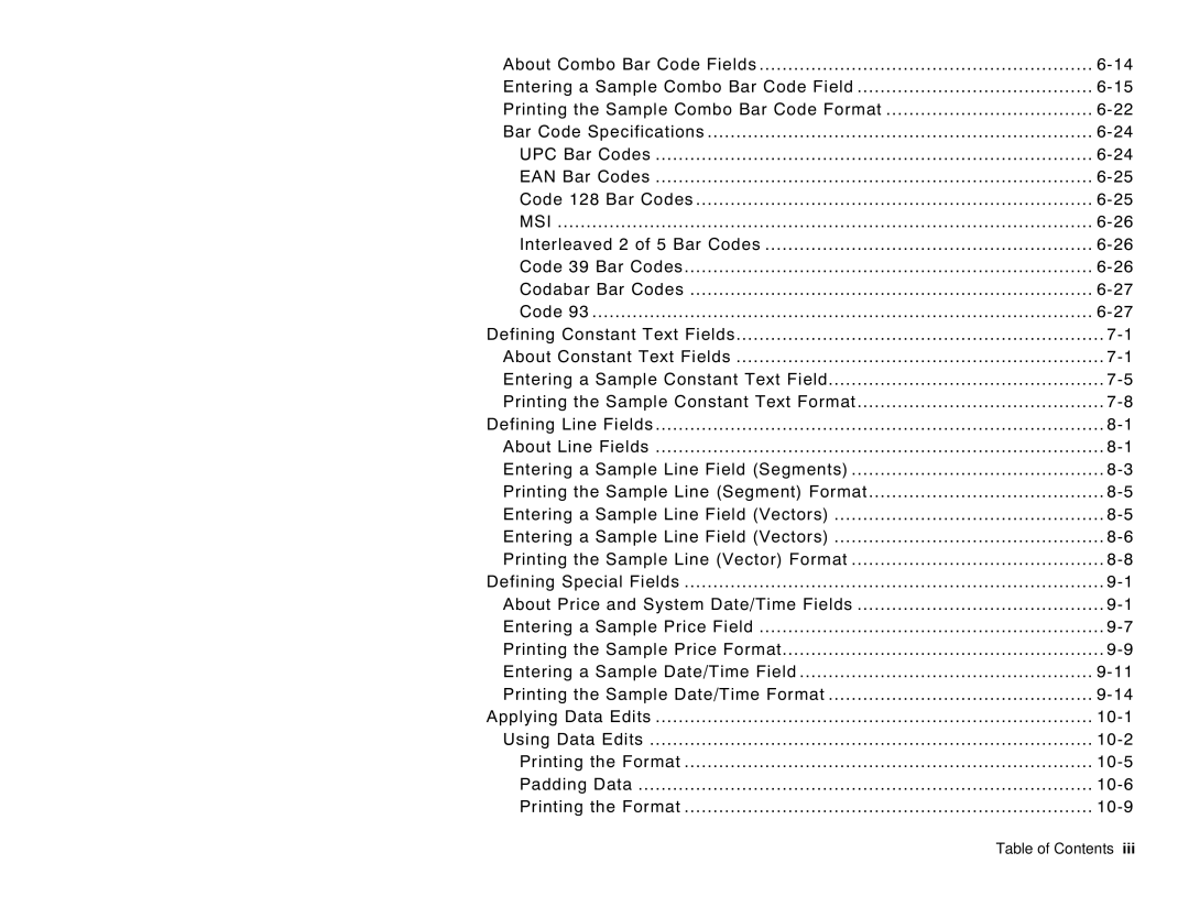 Paxar 6035 manual About Combo Bar Code Fields, Defining Line Fields About Line Fields, Defining Special Fields 