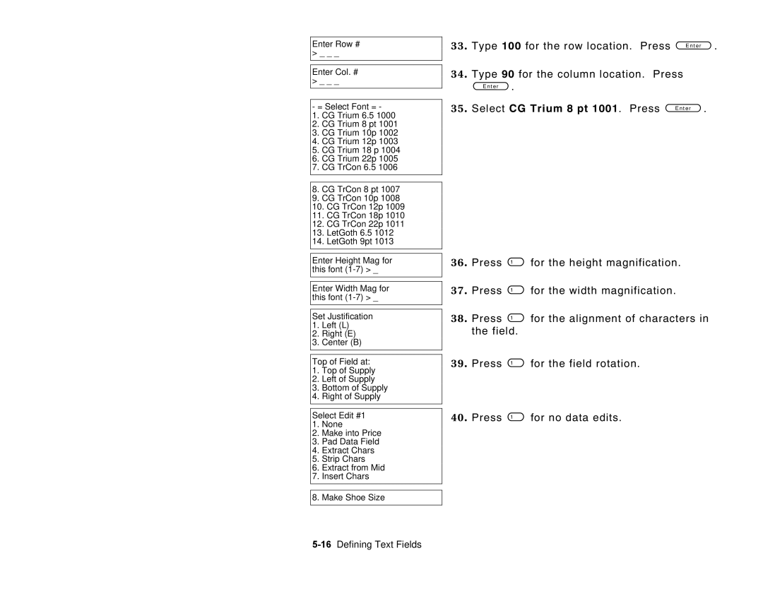 Paxar 6035 manual 16Defining Text Fields 