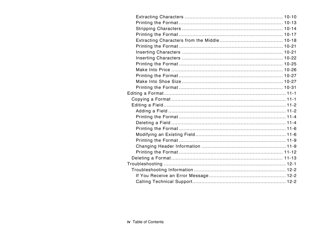 Paxar 6035 manual Iv Table of Contents 