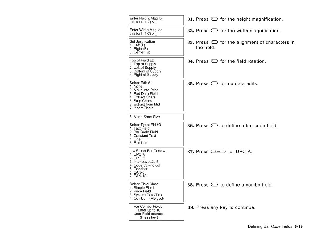 Paxar 6035 manual Defining Bar Code Fields 