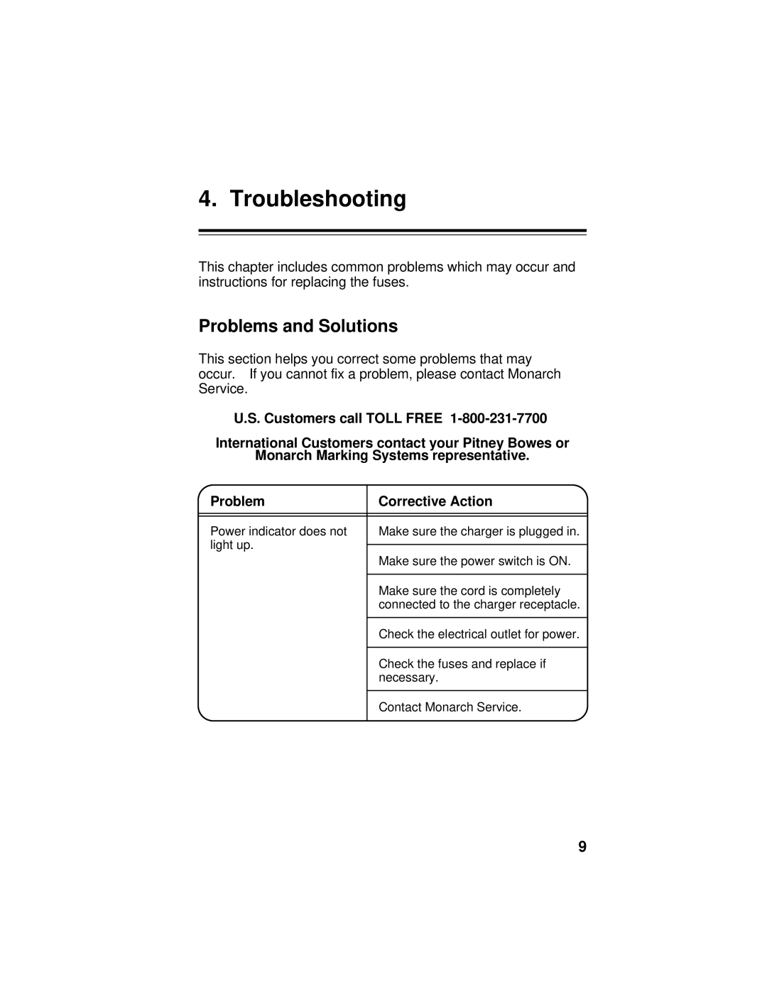 Paxar 6094 operating instructions Troubleshooting, Problems and Solutions 