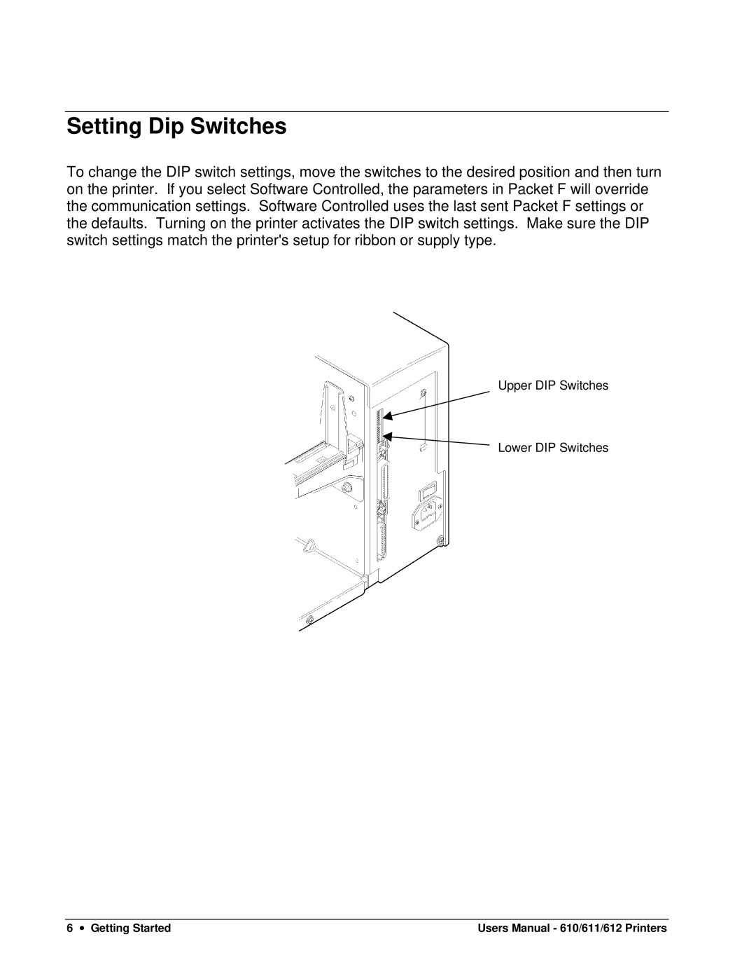 Paxar 610, 611, 612 user manual Setting Dip Switches 