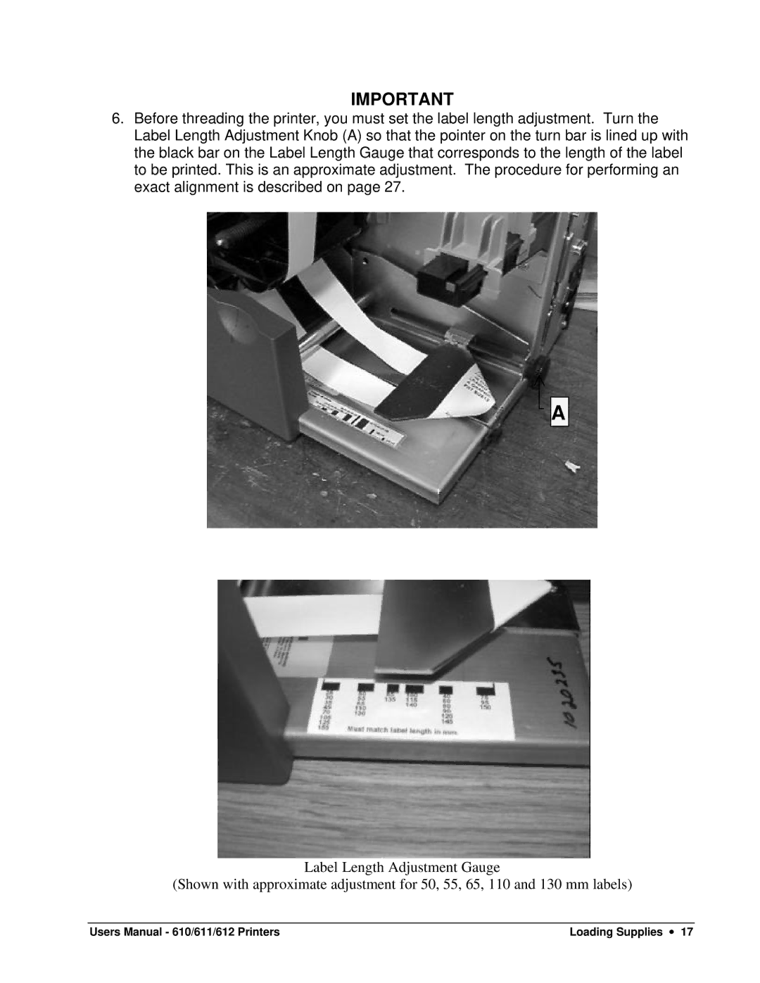 Paxar 611, 610, 612 user manual Loading Supplies ∙ 