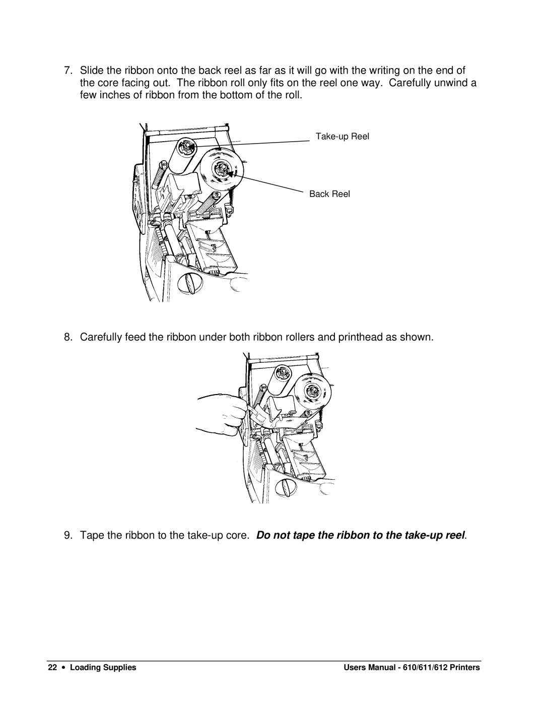 Paxar 612, 611, 610 user manual Take-up Reel Back Reel 