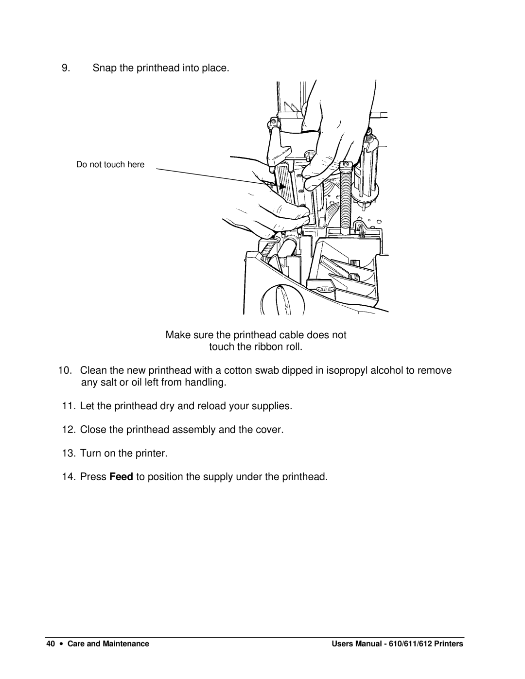 Paxar 612, 611, 610 user manual Snap the printhead into place 