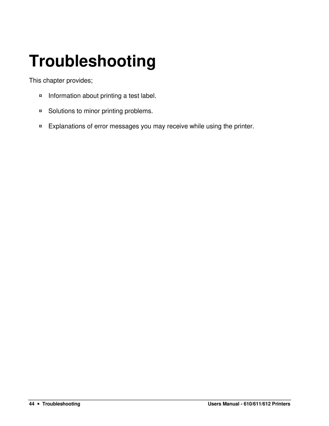 Paxar 611, 610, 612 user manual Troubleshooting 