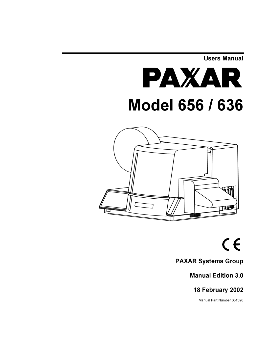 Paxar 656 / 636 user manual Model 656, Paxar Systems Group Manual Edition February 