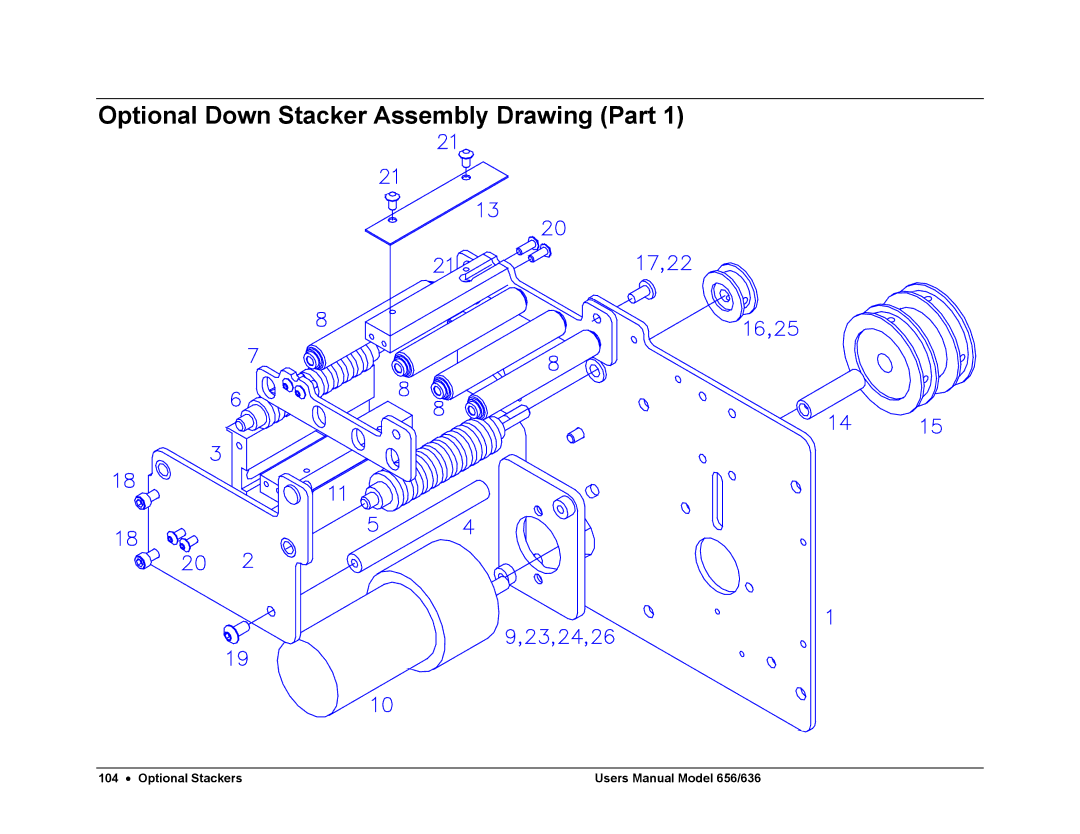 Paxar 656 / 636 user manual Optional Down Stacker Assembly Drawing Part 