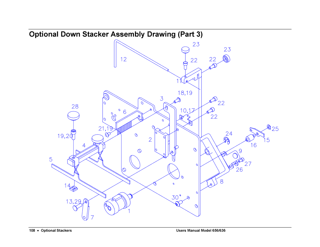 Paxar 656 / 636 user manual Optional Down Stacker Assembly Drawing Part 