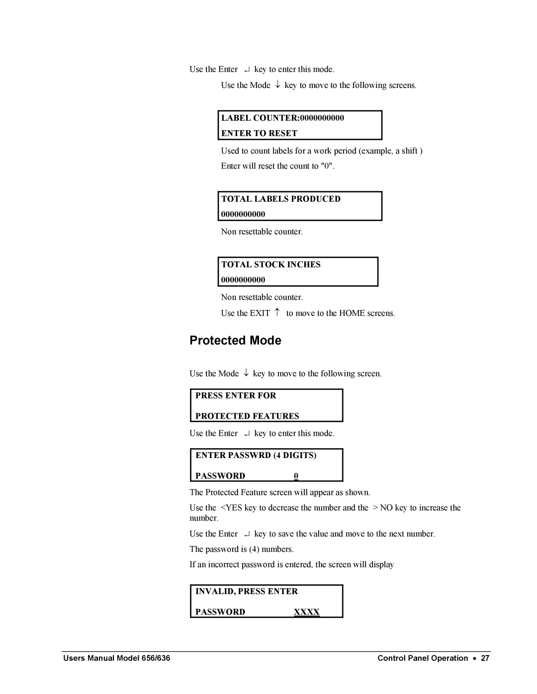 Paxar 656 / 636 user manual Protected Mode 