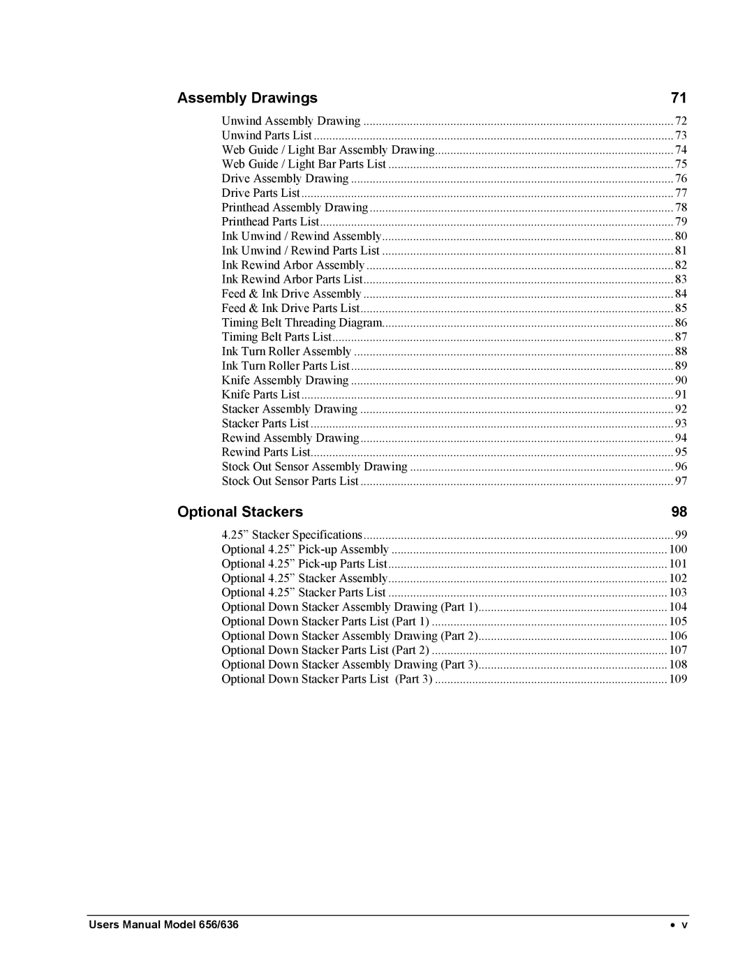 Paxar 656 / 636 user manual Assembly Drawings 