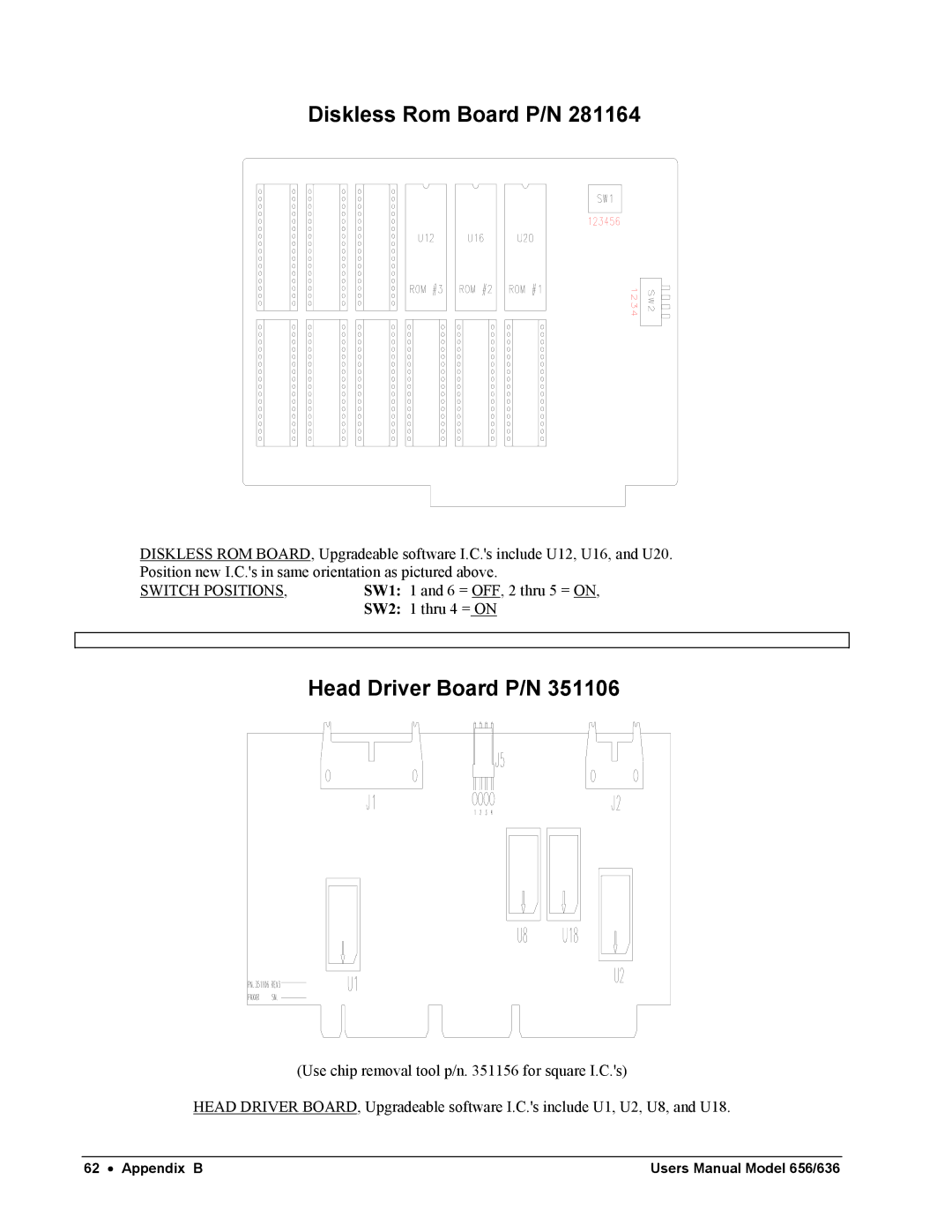 Paxar 656 / 636 user manual Diskless Rom Board P/N, Head Driver Board P/N 