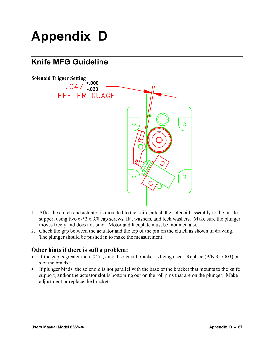 Paxar 656 / 636 user manual Appendix D, Knife MFG Guideline 