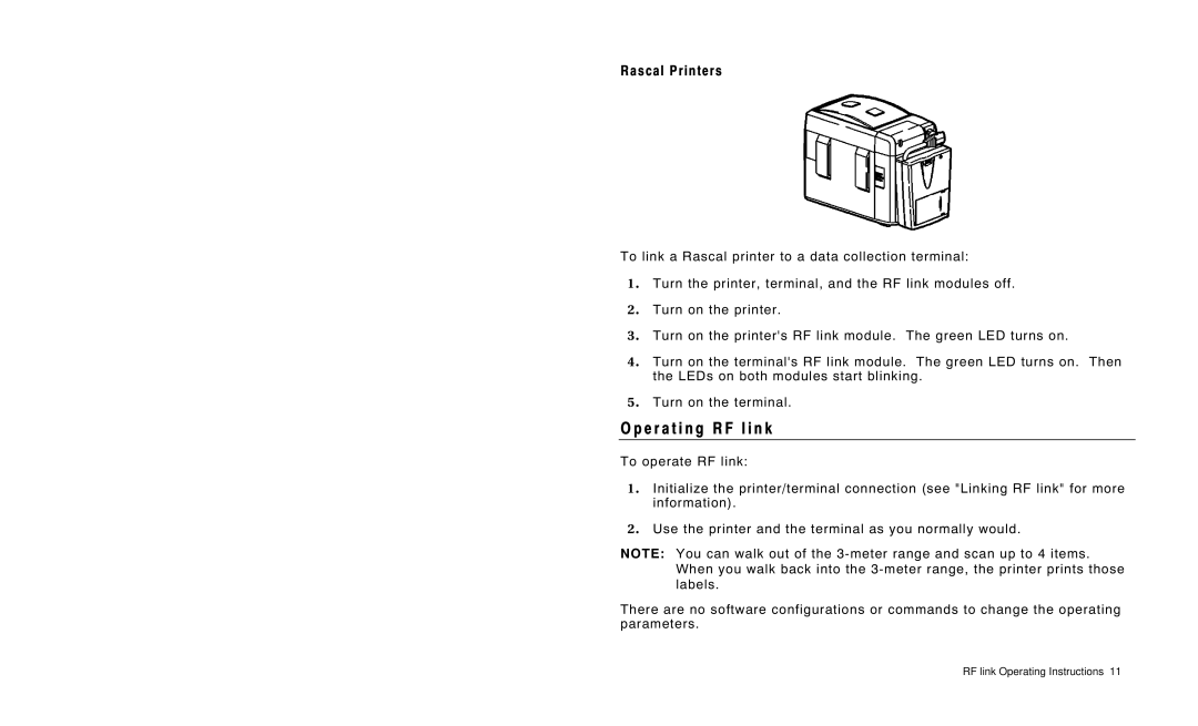 Paxar 7400 manual E r a t i n g R F l i n k, Rascal Printers 