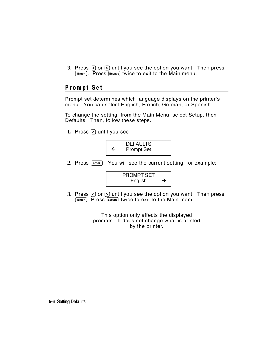 Paxar 917 manual O m p t S e t, Prompt SET 