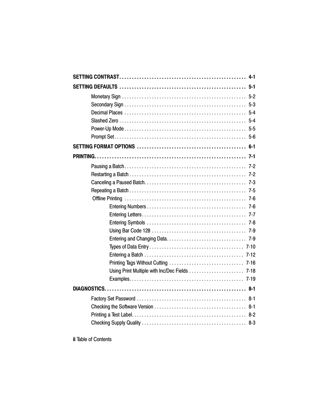 Paxar 917 manual Ii Table of Contents 