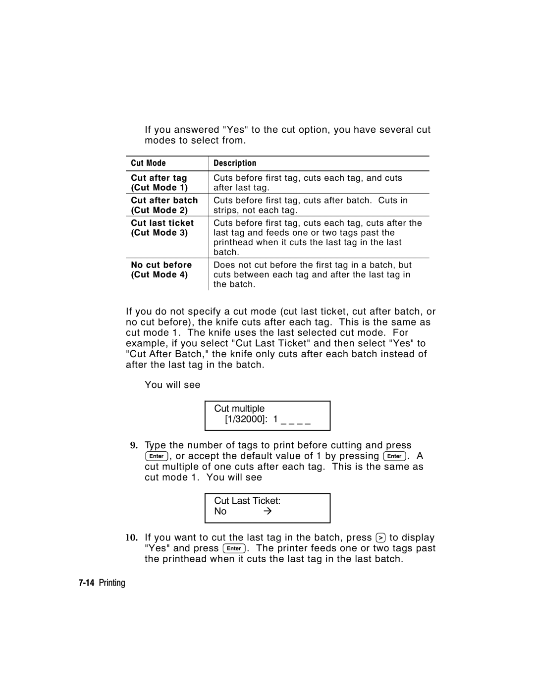 Paxar 917 manual Cut Mode Description Cut after tag 