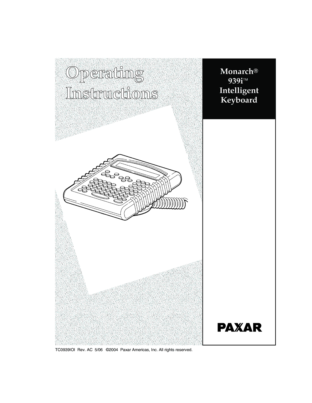 Paxar manual Monarch 939i Intelligent Keyboard 