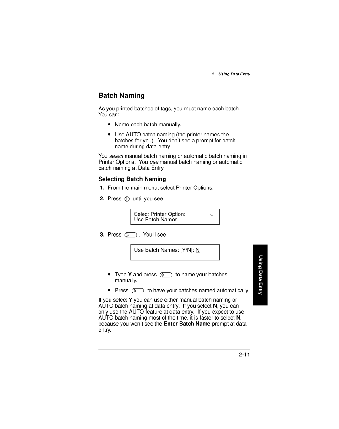 Paxar 9400 manual Selecting Batch Naming 