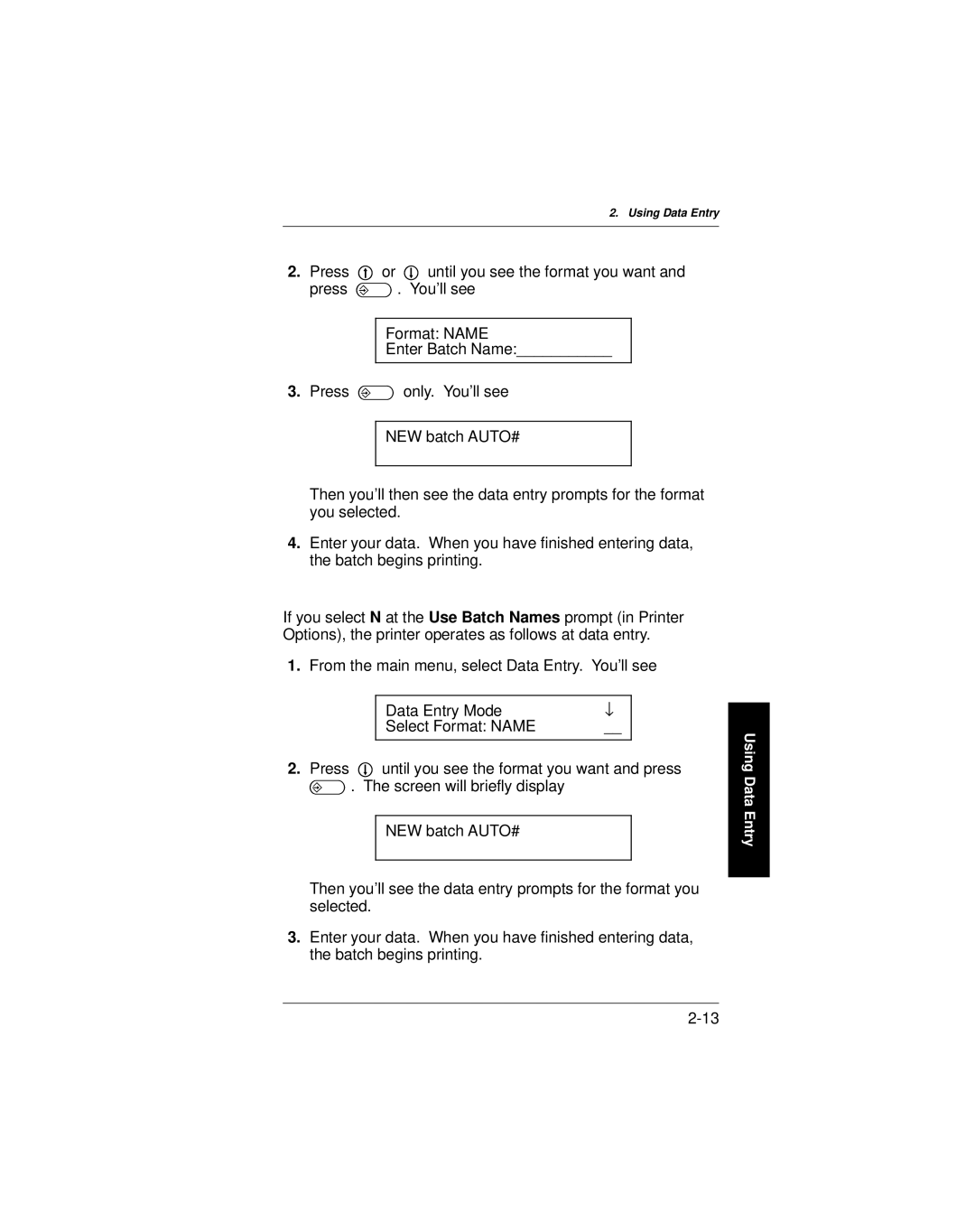 Paxar 9400 manual Using Data Entry 