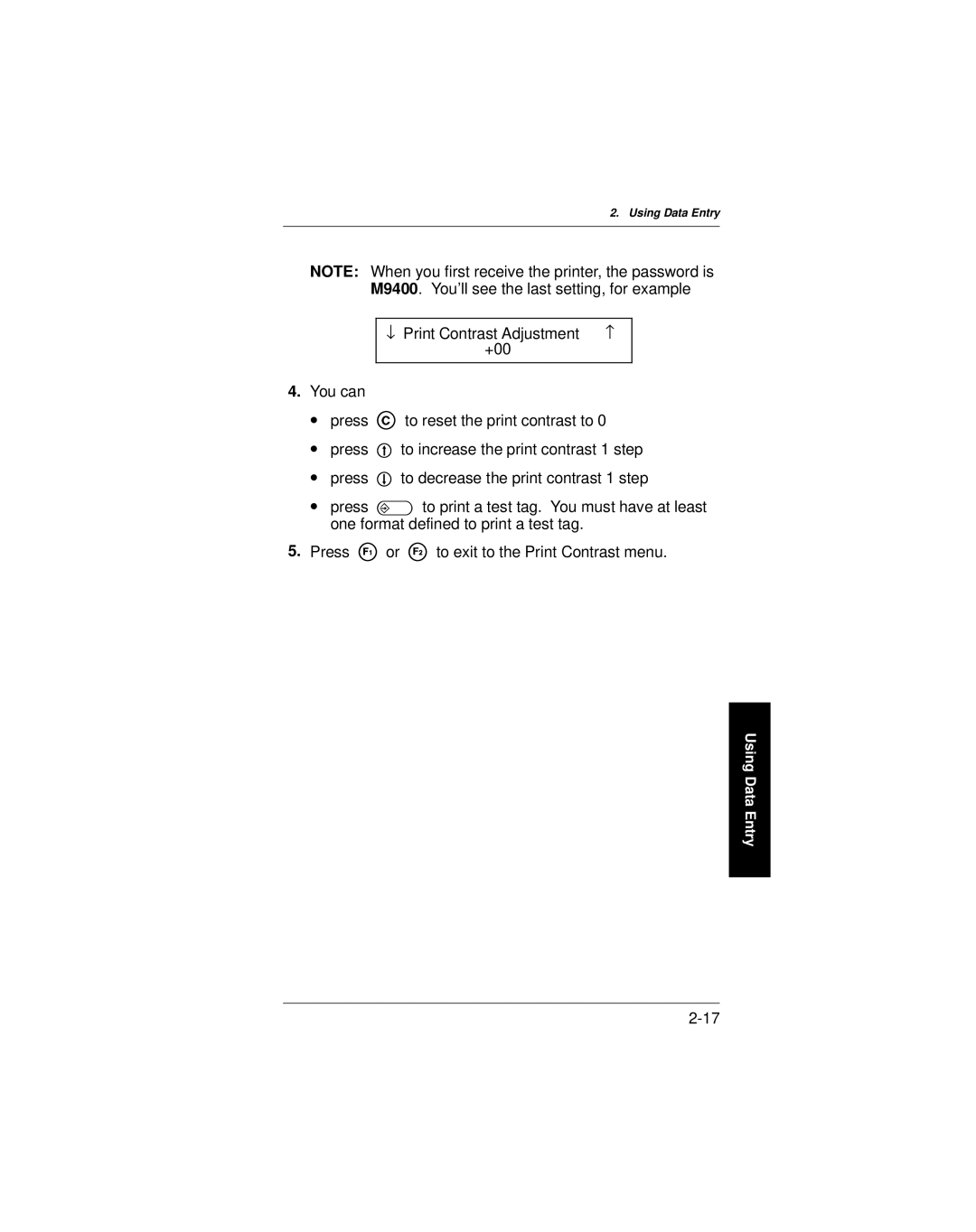 Paxar 9400 manual Using Data Entry 