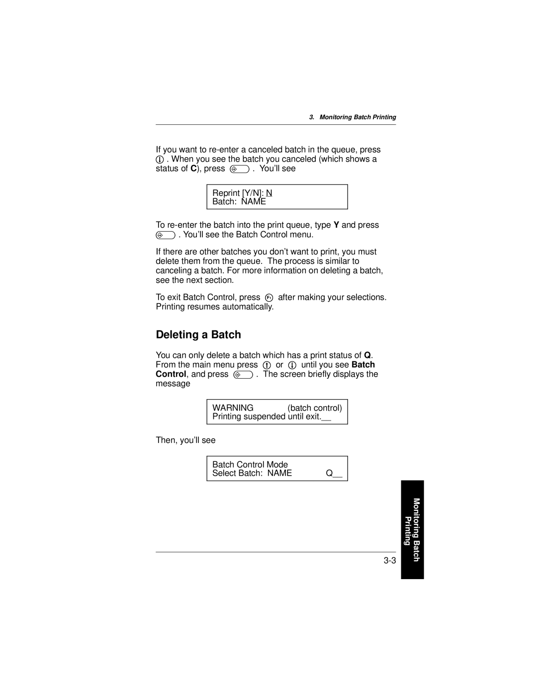 Paxar 9400 manual Deleting a Batch 