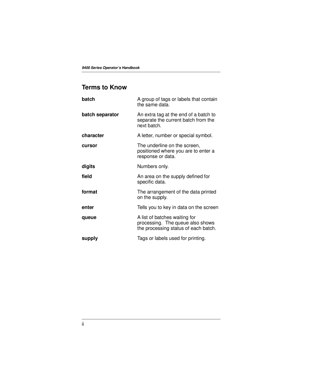 Paxar 9400 manual Terms to Know, Queue 