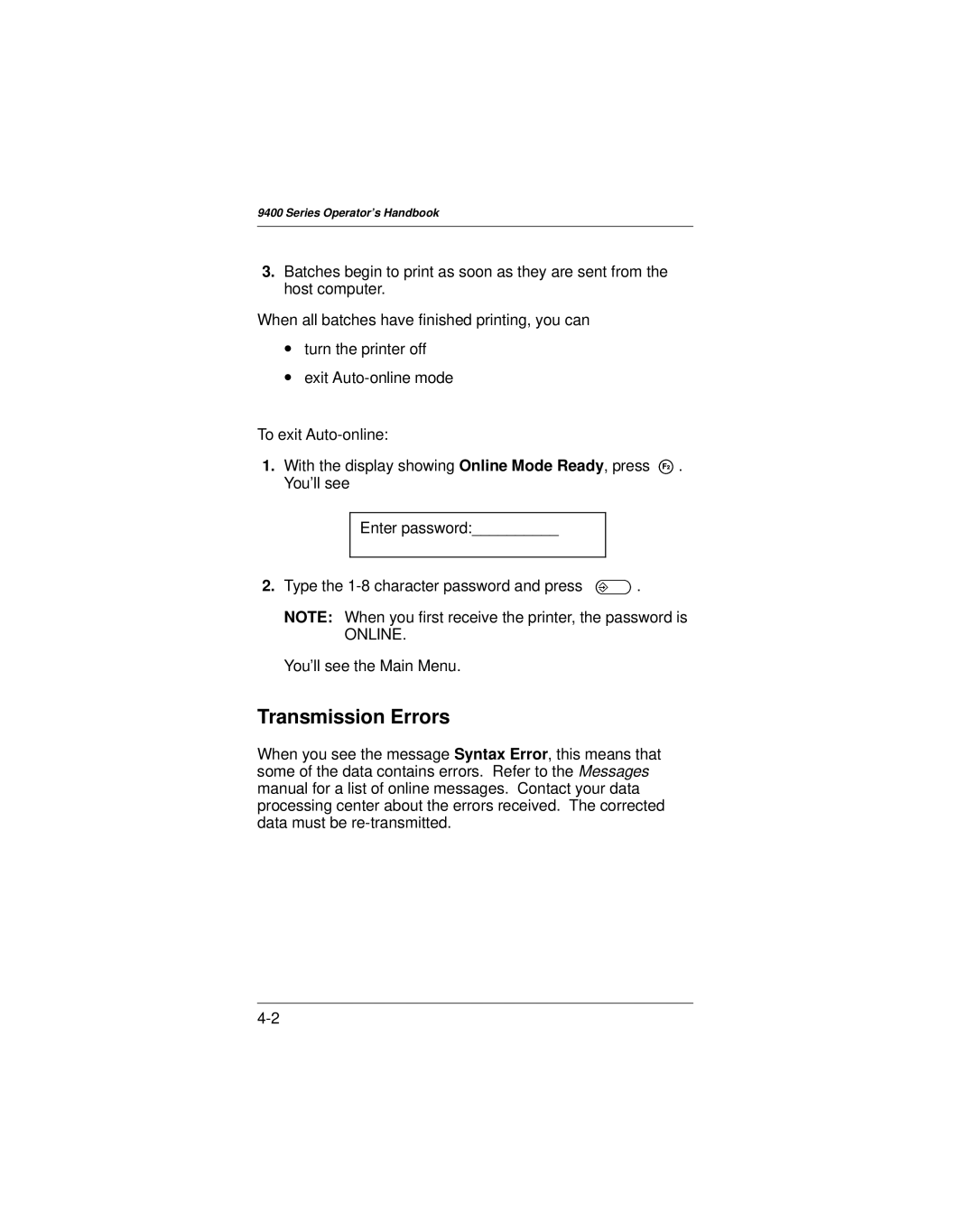 Paxar 9400 manual Transmission Errors 