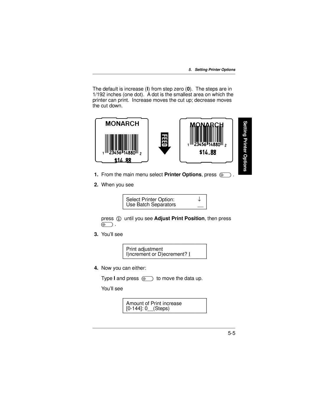 Paxar 9400 manual Setting Printer Options 