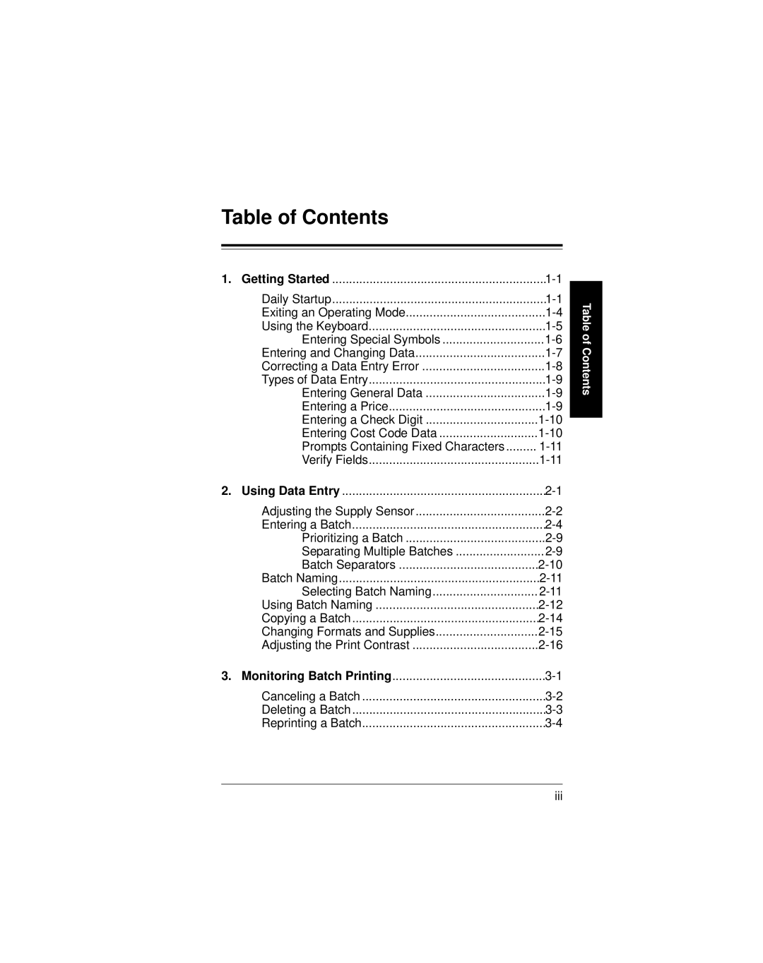 Paxar 9400 manual Table of Contents 