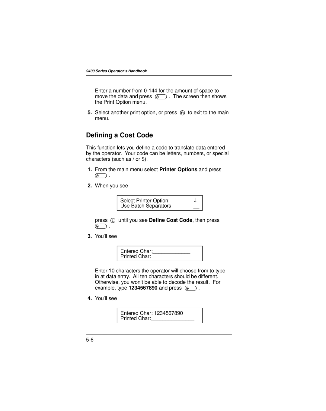 Paxar 9400 manual Defining a Cost Code 