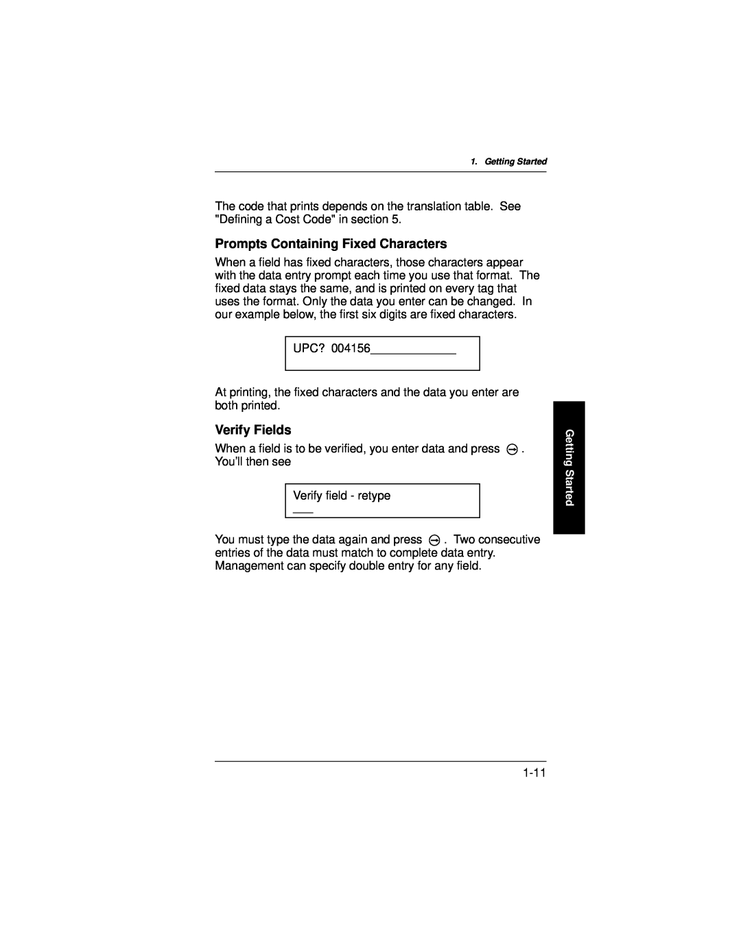 Paxar 9400 manual Prompts Containing Fixed Characters, Verify Fields 