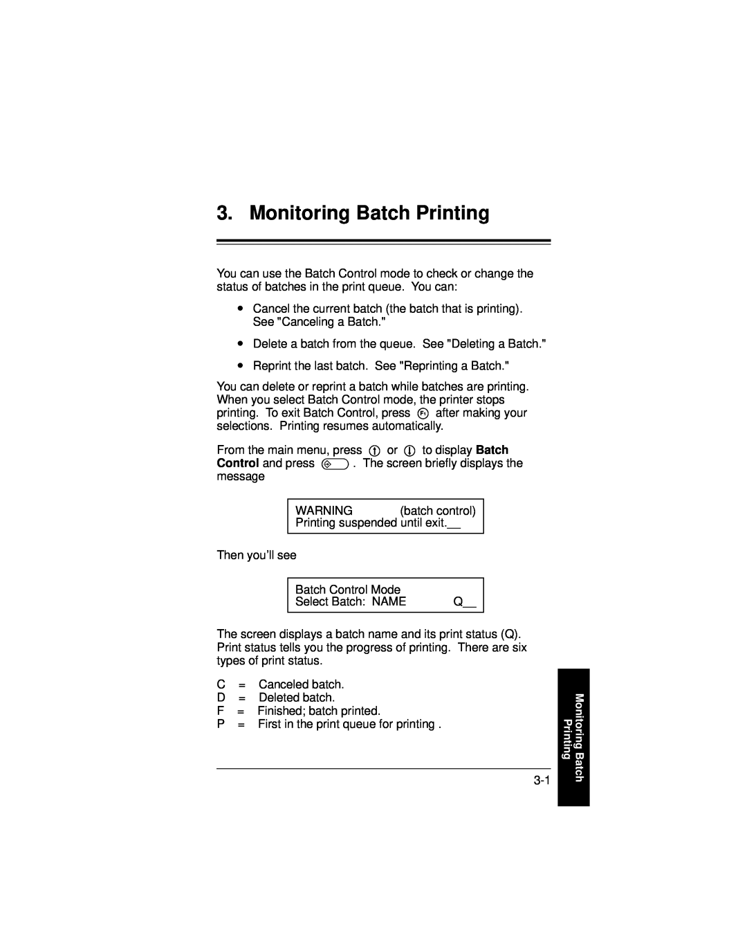 Paxar 9400 manual Monitoring Batch Printing 